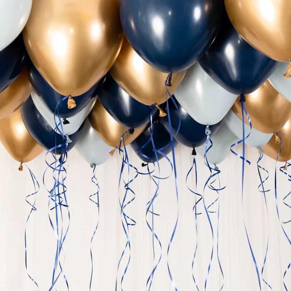 Ballongtak Kit Blå og Gull , 30 ballonger og bånd