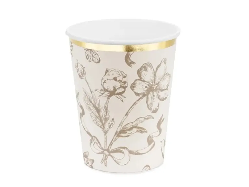 Beige Blomster kopper, 6 stk.