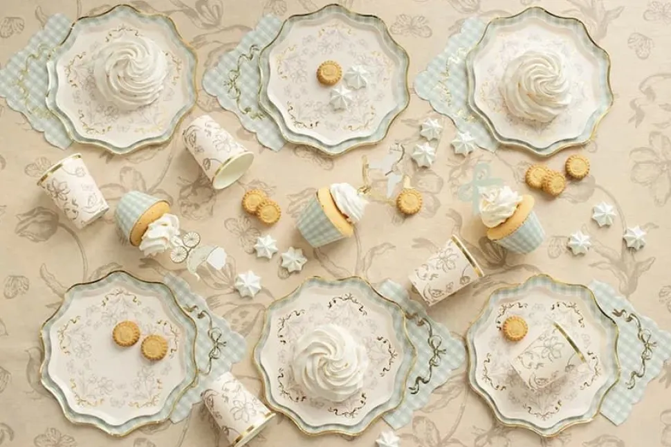 Beige Blomster kopper, 6 stk.