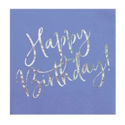 Blå Happy Birthday servietter, 20 stk
