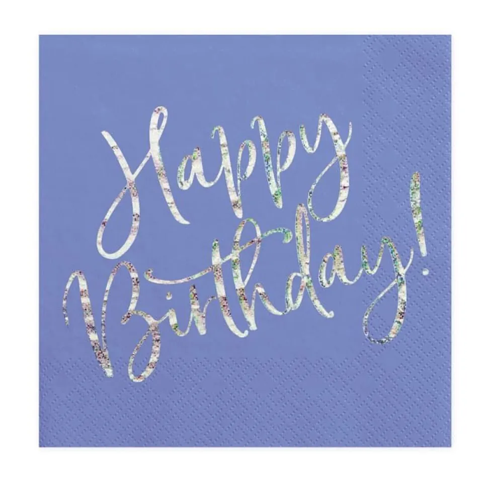 Blå Happy Birthday servietter, 20 stk