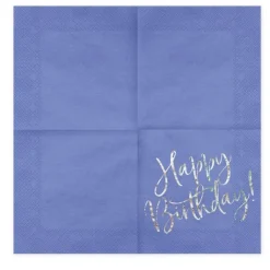 Blå Happy Birthday servietter, 20 stk