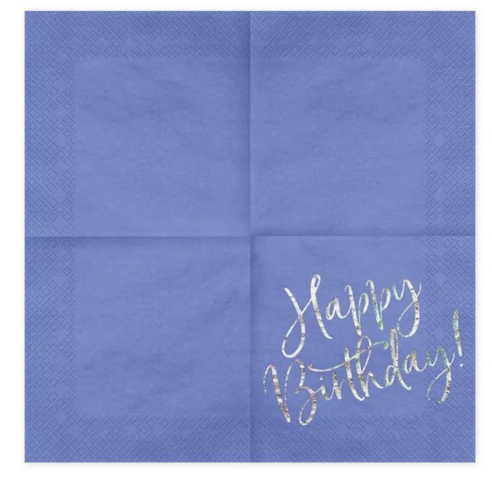 Blå Happy Birthday servietter, 20 stk