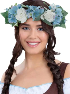 Blå & Hvit blomsterkrans til hode