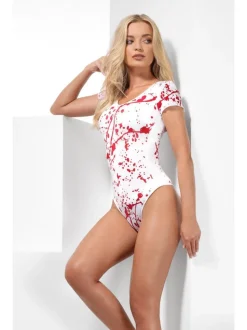 Bodysuit m/blod, Hvit kortermet, Onesize