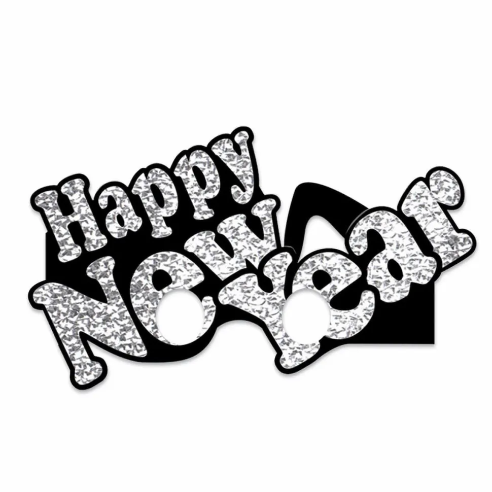 Briller Happy New Year sort og sølv