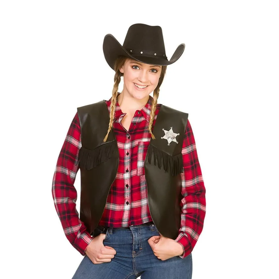 Cowboyvest m/stjerne Sort