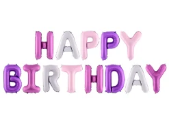 Folieballong Banner, Happy Birthday, Rosatoner