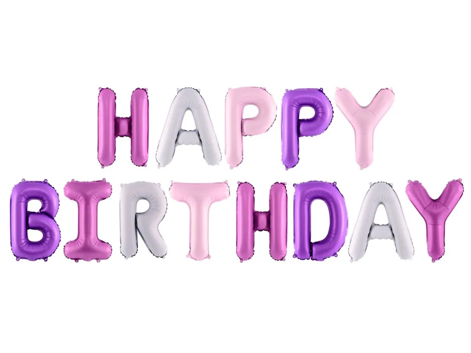 Folieballong Banner, Happy Birthday, Rosatoner