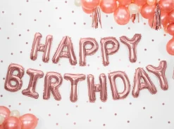 Folieballong Banner, Happy Birthday, Rosegull