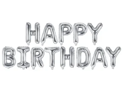 Folieballong Banner, Happy Birthday, Sølv