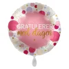 Folieballong Standard Gratulerer med Dagen, Rosa Prikker