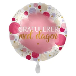 Folieballong Standard Gratulerer med Dagen, Rosa Prikker