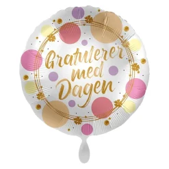 Folieballong Standard Gratulerer med Dagen, Rosa og Gull Prikker