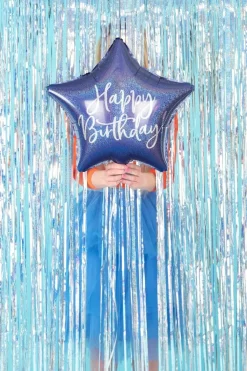 Folieballong Standard, Stjerne Blå Happy Birthday