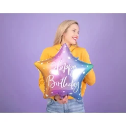 Folieballong Standard, Stjerne Regnbue Happy Birthday