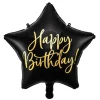 Folieballong Standard, Stjerne Sort Happy Birthday