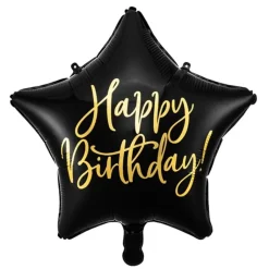 Folieballong Standard, Stjerne Sort Happy Birthday
