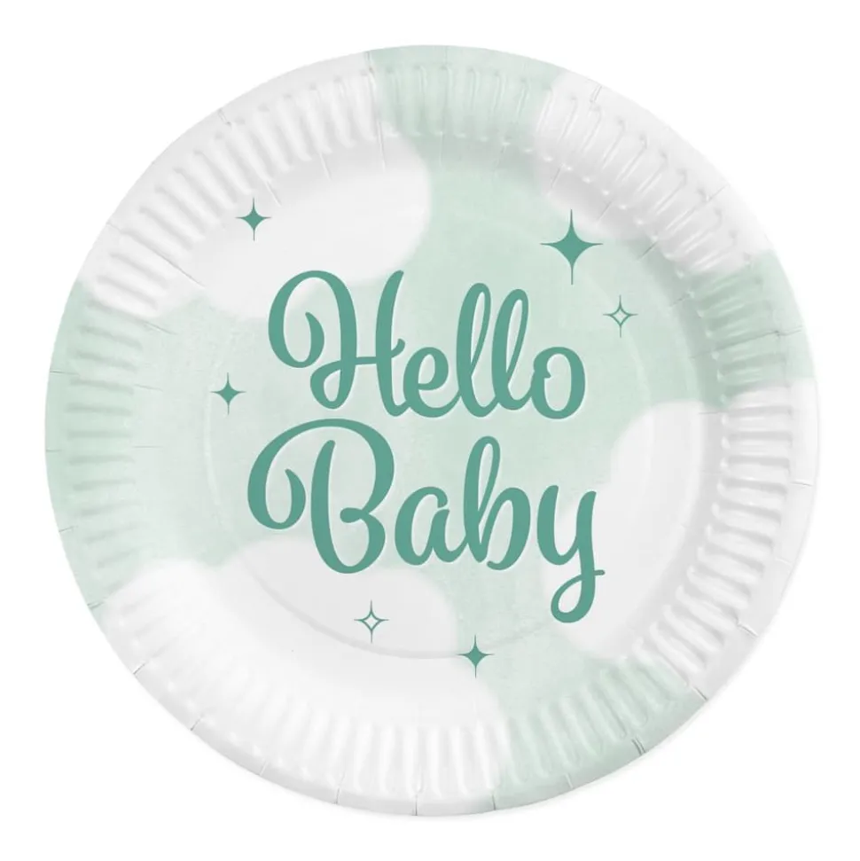 Hello Baby Skyer Babyshower tallerkener 23cm, 8 stk.
