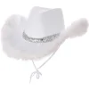 Hvit Cowboyhatt Texas Cowgirl med fjær
