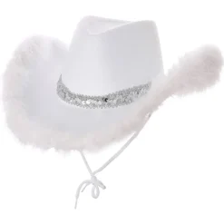 Hvit Cowboyhatt Texas Cowgirl med fjær