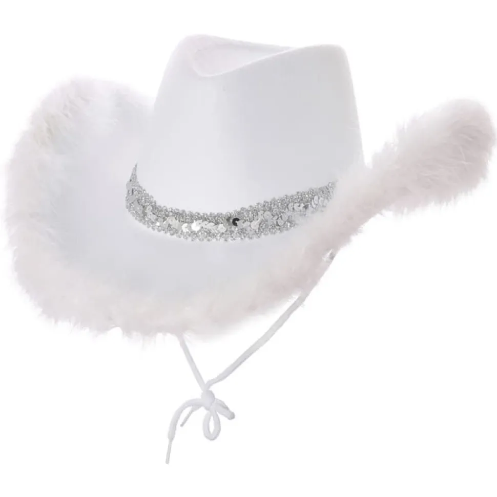 Hvit Cowboyhatt Texas Cowgirl med fjær