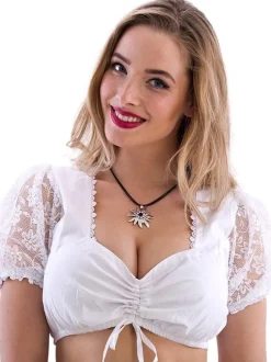 Hvit Dirndlbluse med Blondeermer