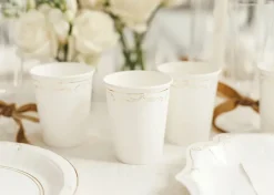 Hvite kopper med gull ornament, 6 stk.