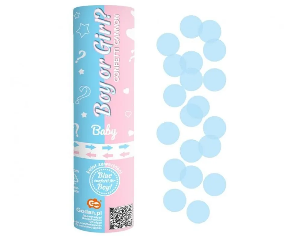 Konfettikanon Gender Reveal Blå 15 cm