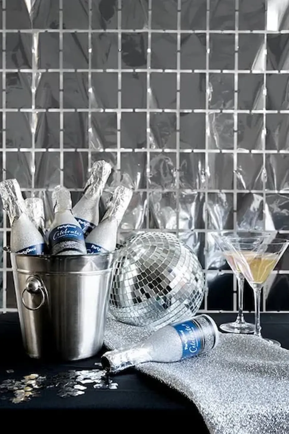 Konfettikanon, Metallisk Sølv, Champagne 20 cm