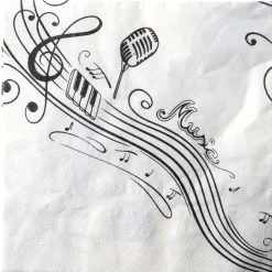 Musikk servietter 33x33cm hvit, 20stk