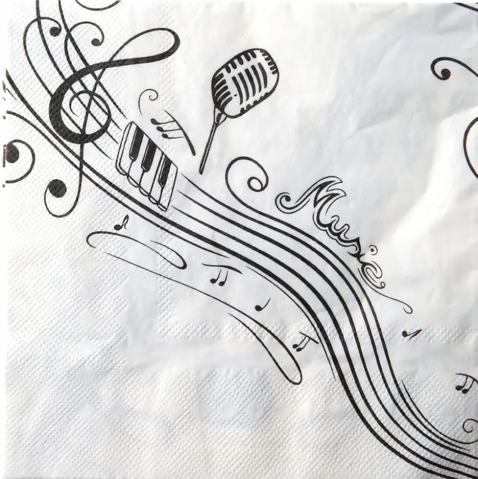 Musikk servietter 33x33cm hvit, 20stk