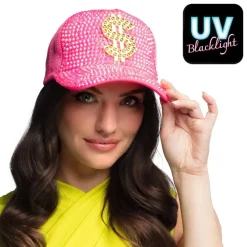 Neon Rosa Dollar Caps med Diamanter