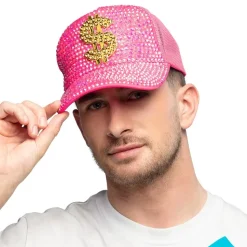 Neon Rosa Dollar Caps med Diamanter