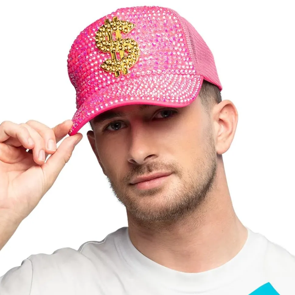 Neon Rosa Dollar Caps med Diamanter
