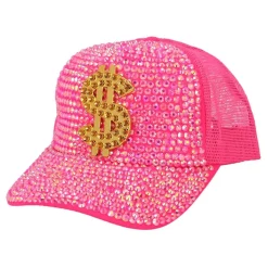 Neon Rosa Dollar Caps med Diamanter