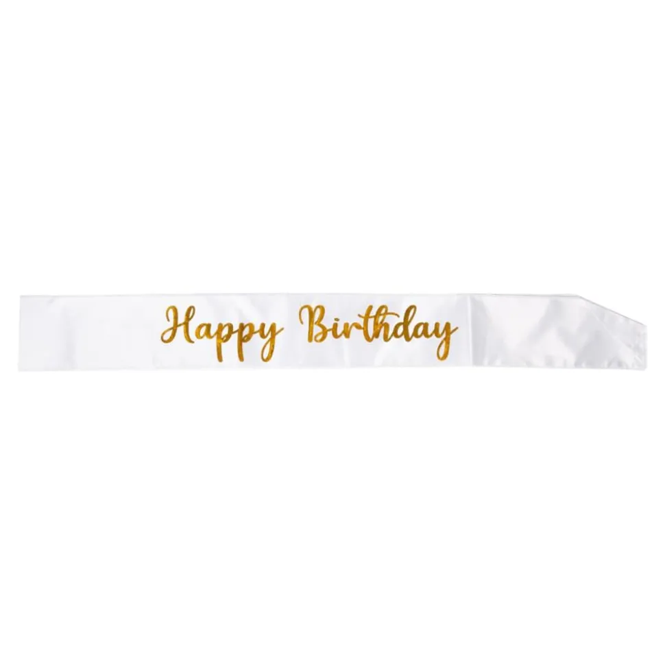 Ordensbånd Happy Birthday Hvit og Gull