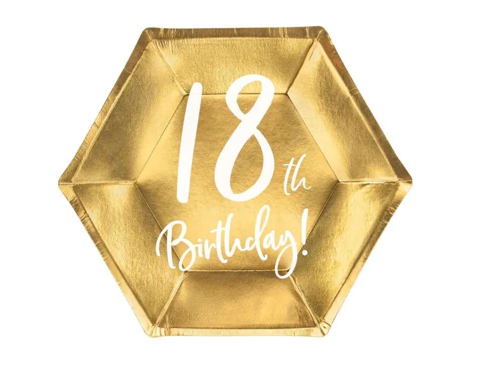 18år Bursdag Asjett Gull, 6 stk