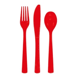 Rød Gjenbrukbart Plastbestikk, 18 stk.