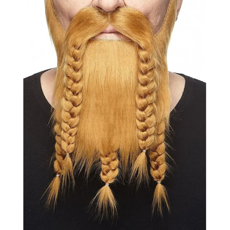 Rødlig viking skjegg & bart med fletter