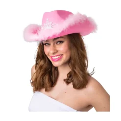 Rosa Cowboyhatt med Tiara og Fjær