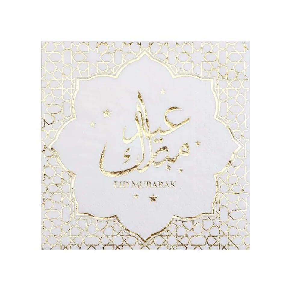 Servietter Eid Mubarak Gull og Hvit, 20 stk