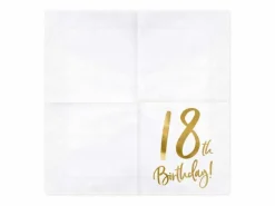 Servietter, 18th Birthday, Hvit & Gull