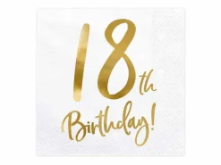 Servietter, 18th Birthday, Hvit & Gull