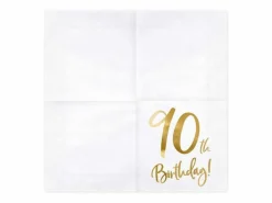 Servietter, 90th Birthday, Hvit & Gull