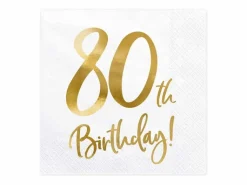 Servietter, 80th Birthday, Hvit & Gull