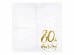 Servietter, 80th Birthday, Hvit & Gull
