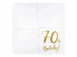Servietter, 70th Birthday, Hvit & Gull
