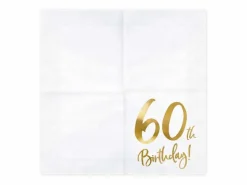 Servietter, 60th Birthday, Hvit & Gull