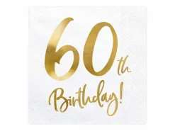 Servietter, 60th Birthday, Hvit & Gull